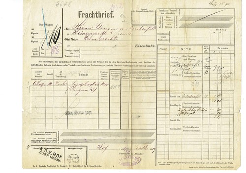 Frachtbrief 1889 hof bayern - frachtbrief,